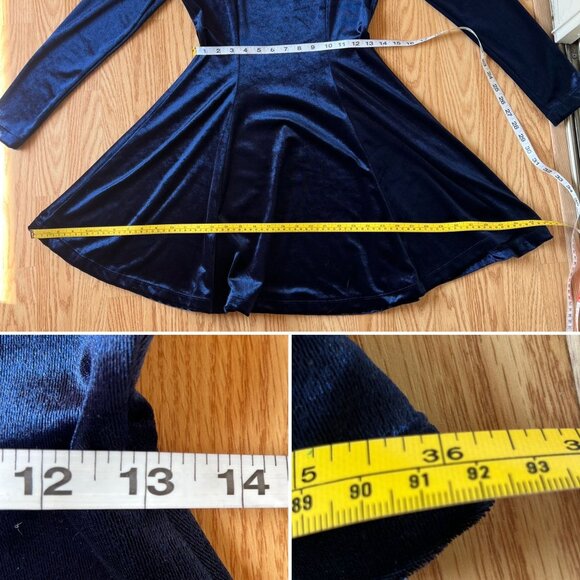 Y2K Jumping Joy Blue Velvet Dress Sz M Long Sleeve - Picture 5 of 8